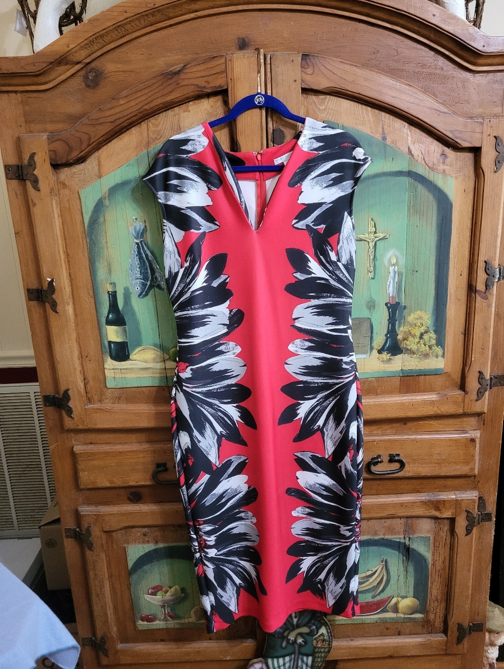 NY & Company Sleeveless Coral Floral Print Sheath Dress
